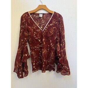 Floral Lace-Trimmed Blouse - Burgundy